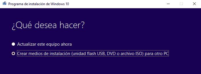 Medios de instalacion para Windows 10