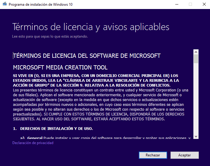 Términos de licencia y avisos aplicables de Windows 10